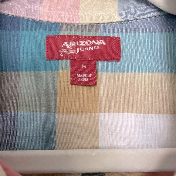 UNISEX ARIZONA JEANS MED BUTTON DN SHIRT PLAID SHORT SLEEVE COTTON FALL COLORS - Picture 5 of 10